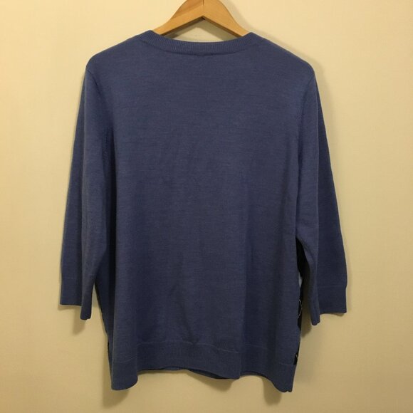 100% Merino Wool Blue Classic Argyle Button Down Cardigan - Picture 3 of 16